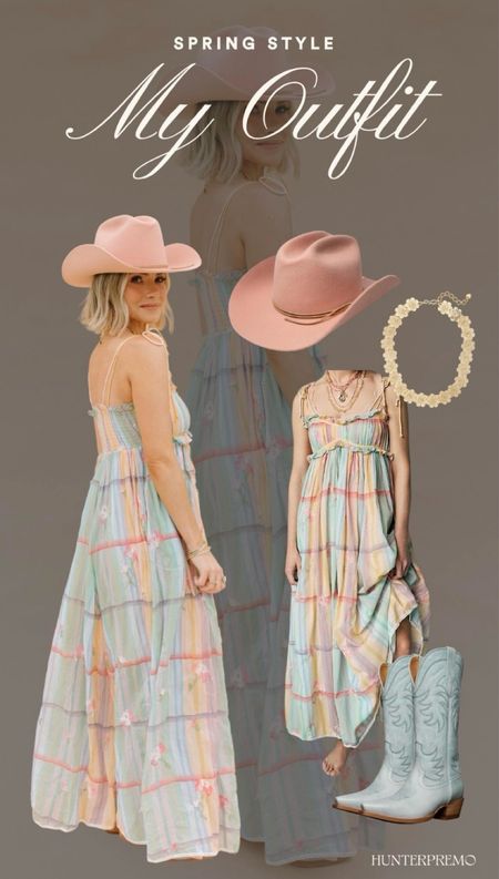 Re post from Hunter - love how she styled this dress hat & boots! 

I am loving all of the spring colors in this dress! Perfect for vacation or a wedding guest dress!

#LTKbeauty #LTKU #LTKFestival