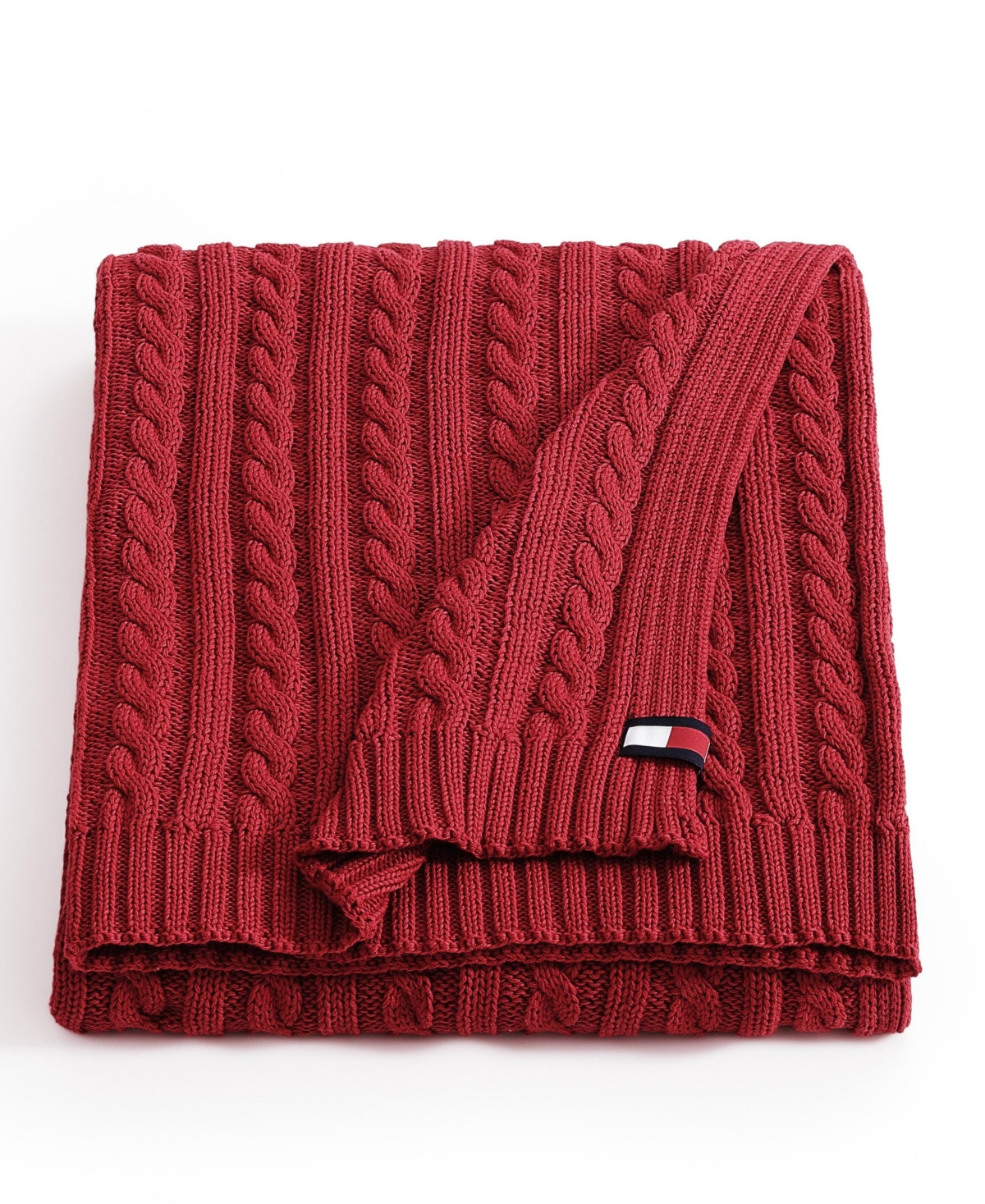 Tommy Hilfiger Solid Cotton Cable Knit Throw Blanket, 70" x 50" - Dark Red | Macy's