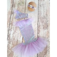 Purple Mermaid Tutu Dress Baby Girl Outfit With Head Band Costume For Toddlers 1st Birthday | Etsy (US)