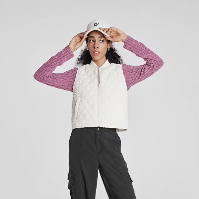 Women's Quilted Vest - Wild Fable™ Cream 1X | Target