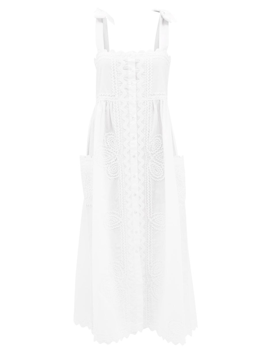 Tie-shoulder rickrack-trimmed cotton midi dress | Juliet Dunn | Matches (US)