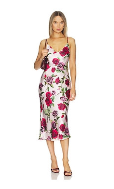 L'AGENCE Seridie Mid Length Slip Dress in Pink Multi Romantic Rose from Revolve.com | Revolve Clothing (Global)