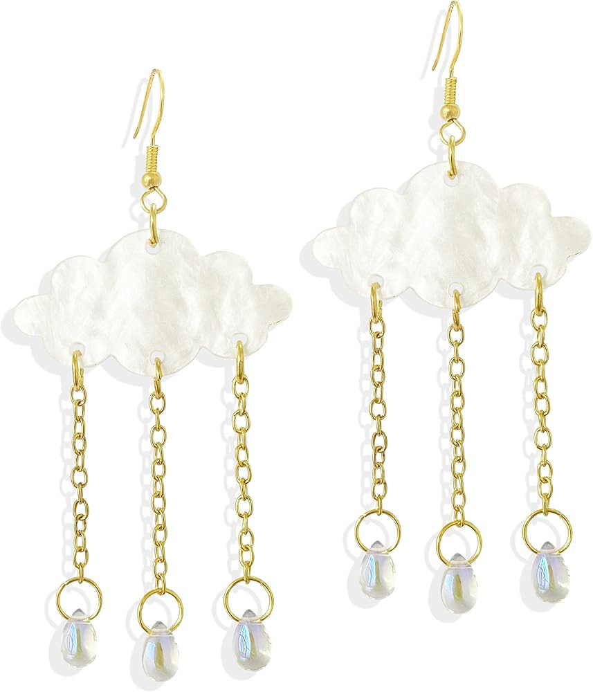 Unique Lightweight Cute Creative Clouds Water Droplets Dangle Drop Earrings Acrylic Weather Raind... | Amazon (US)