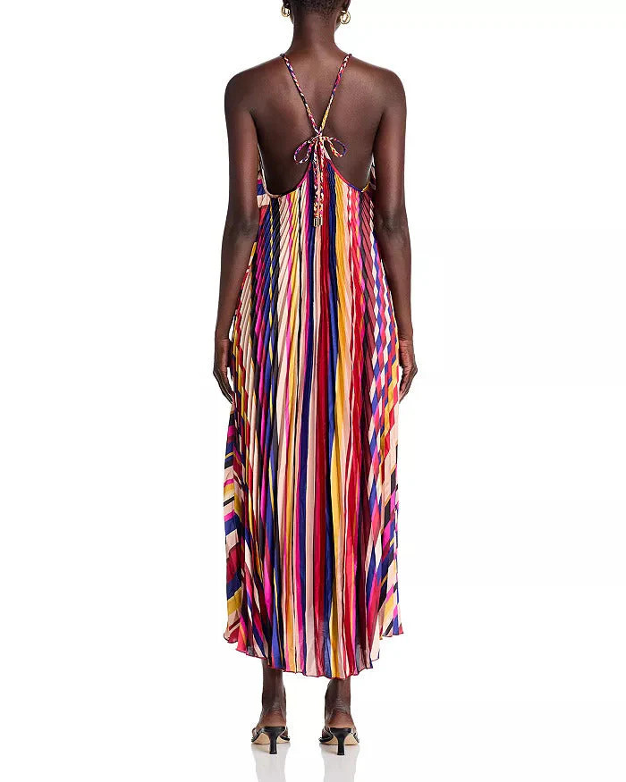Farm Rio Women's Pleated Midi Dress, Diagonal Stripes Multicolor | Shop Simon