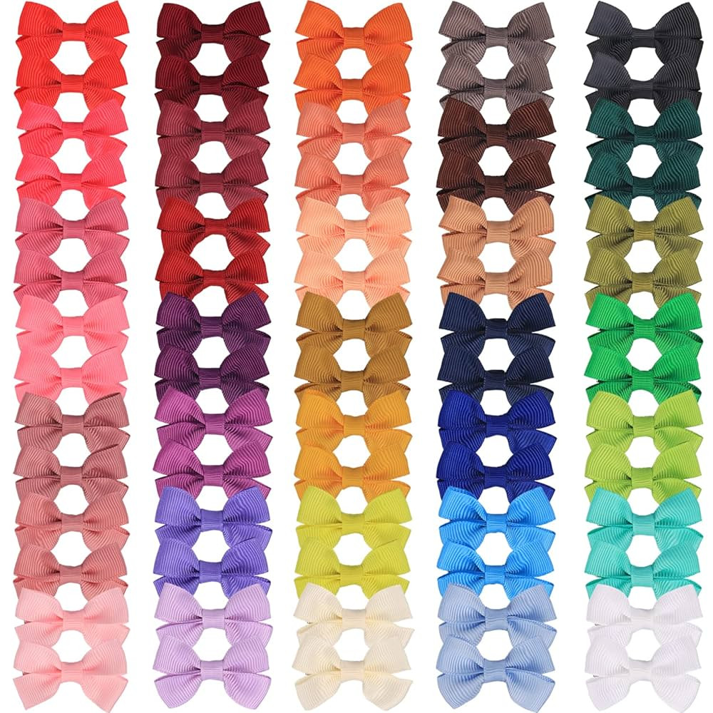 70Piece 2inch Hair Bows for Baby Girls,35colors in Pairs Grosgrain Boutique Solid Ribbon Mini Bow... | Amazon (US)