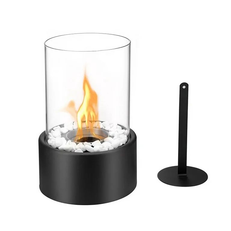 Hyindoor Ethanol Portable Cylindrical Fire Pits Indoor/Outdoor Tabletop Ventless Fireplace, Black | Walmart (US)