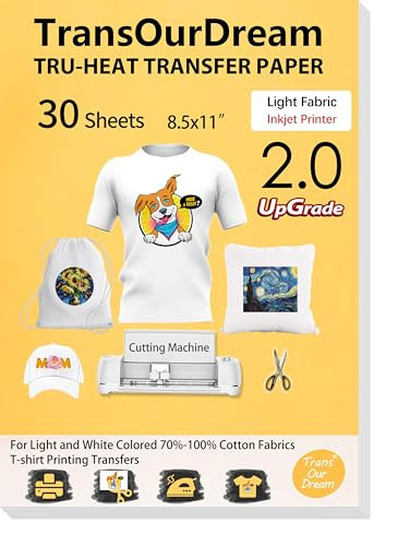 TransOurDream Tru-Heat Iron on Transfer Paper for Light Fabric (30+3 Sheets, 8.5x11") Printable Iron on Transfers Paper for Inkjet Printer & Heat Transfer Sheets for T Shirts (L2-33) | Amazon (US)