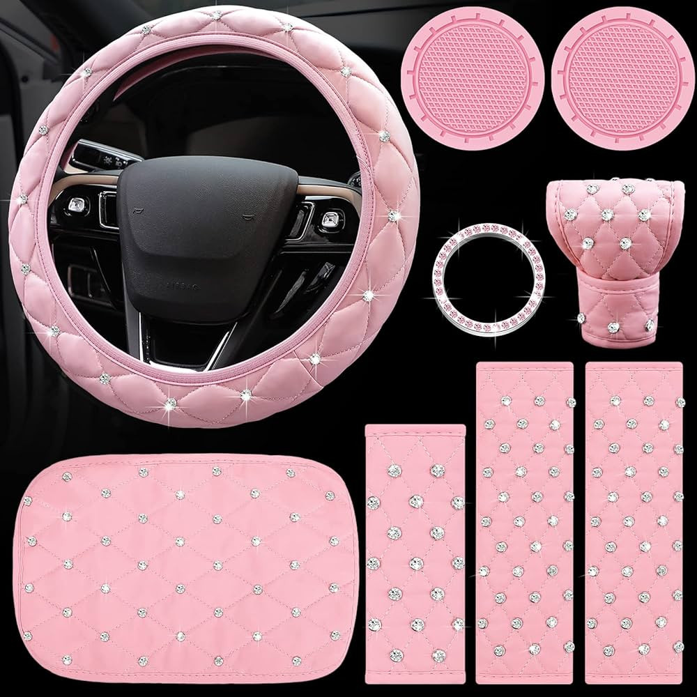 Amazon.com: 9 Pcs Bling Car Accessories Set for Women, Diamond Steering Wheel Cover, Rhinestone C... | Amazon (US)