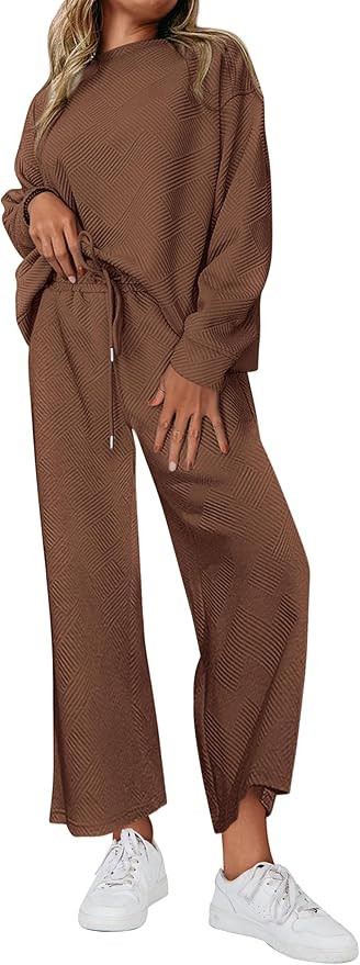 PRETTYGARDEN Women's 2 Piece Outfits Fall Casual Long Sleeve Pullover Tops and Wide Leg Pants Kni... | Amazon (US)