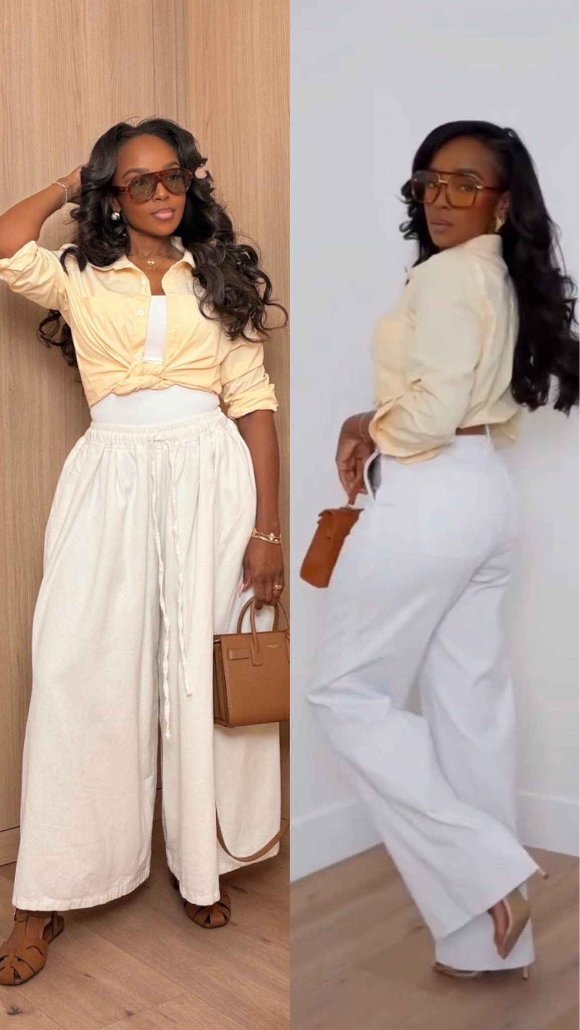 Soft neutrals and flowy silhouettes just feel expensive 🤍✨

The buttery yellow button-up paired with crisp white wide leg pants gives this look such an effortless elevated vibe. Styled with oversized sunnies and warm brown accessories for that chic vacation-ready energy.

Perfect for brunch, resort vacations, summer dinners, shopping days, travel outfits, and elevated everyday style.

Neutral outfit inspiration, white wide leg pants, effortless chic style, quiet luxury aesthetic, elevated summer outfit, classy casual fashion, soft feminine outfit, vacation style inspiration, neutral capsule wardrobe, luxury casual look, comfy elegant outfit ideas, old money summer aesthetic

Follow me on Instagram and YouTube @kirasfashionfinds