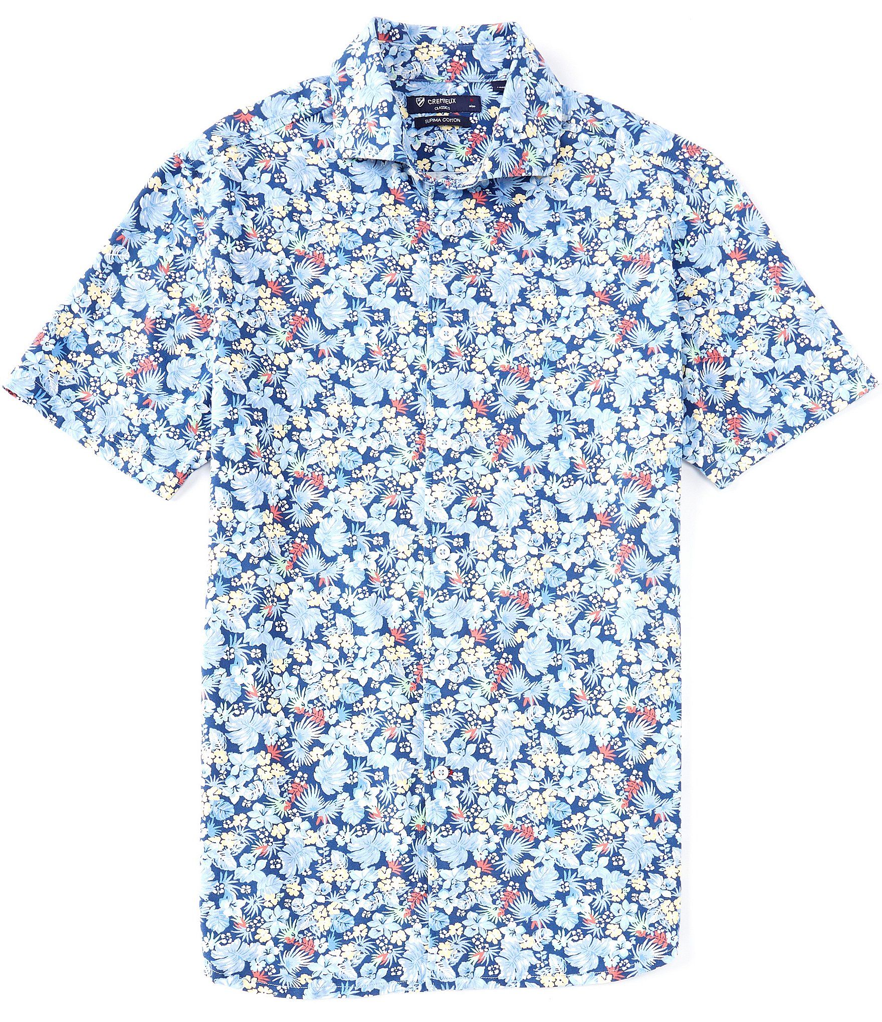 Tropical Floral Print Short-Sleeve Self-Collar Coat Front Shirt | Dillard's