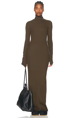 Eterne Long Sleeve Turtleneck Maxi Dress in Moss | FWRD | FWRD 