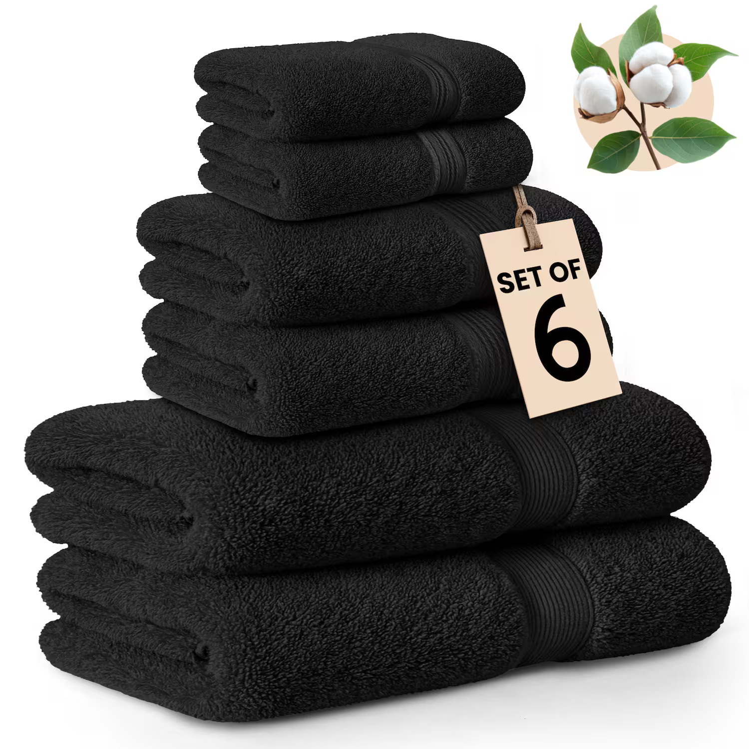 Lux Decor Collection - 6-Piece Bath Towel Set Soft 100% Cotton Zero Twist, Highly Absorbent & Quick-Dry Towels - Black | Best Buy U.S.