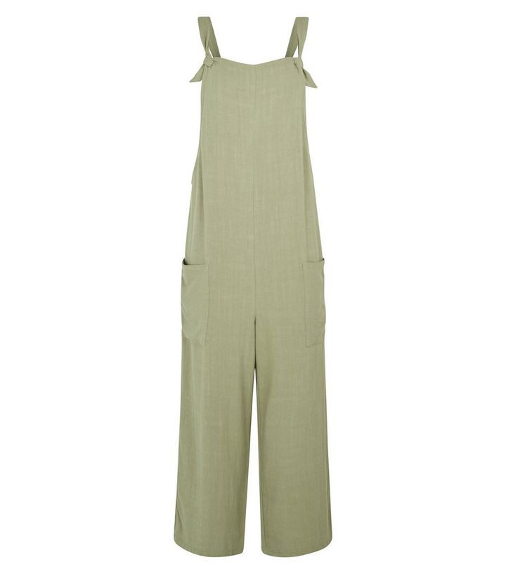 Khaki Linen Look Tie Strap Dungaree Jumpsuit | New Look | New Look (UK)
