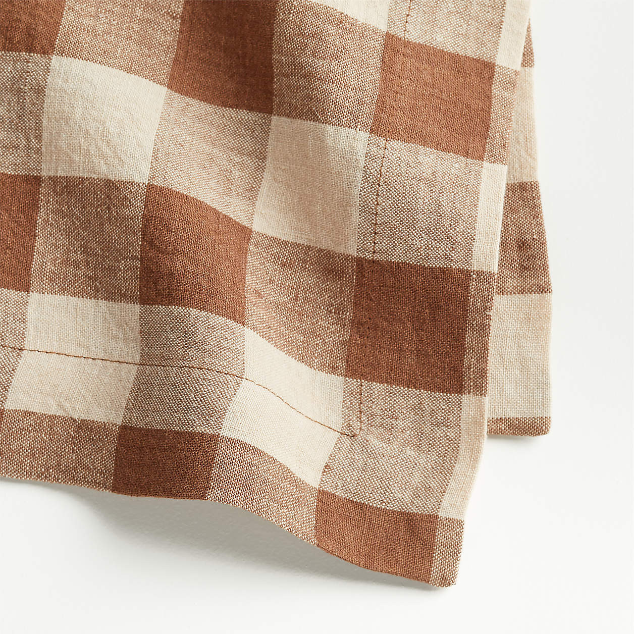 Marin Walnut Brown European Linen Buffalo Check Napkin + Reviews | Crate & Barrel | Crate & Barrel