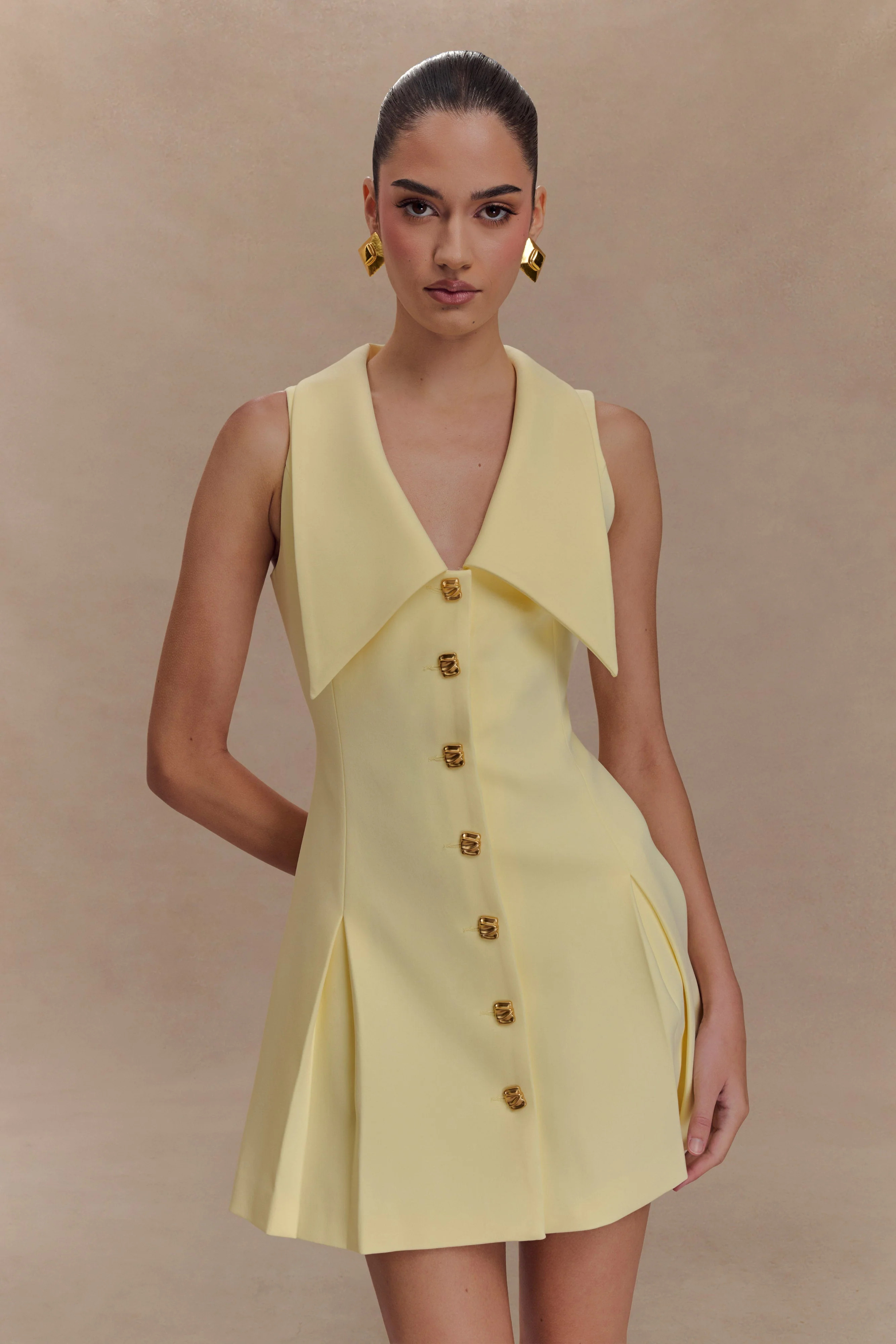 Oli Sleeveless Mini Dress - Lemon | MESHKI US