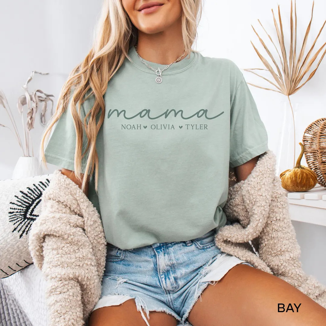 Comfort Colors® Personalized Mama Shirt With Kids Names, Mama T-Shirt, Mothers Day Gift For Mom ... | Etsy (US)
