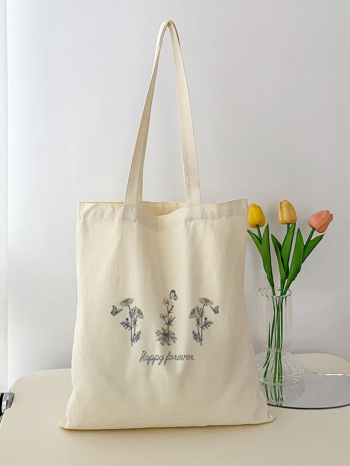 Butterfly & Daisy Print Shopper Bag School Bag For Graduate, Teen Girls, Freshman, Sophomore, Jun... | SHEIN