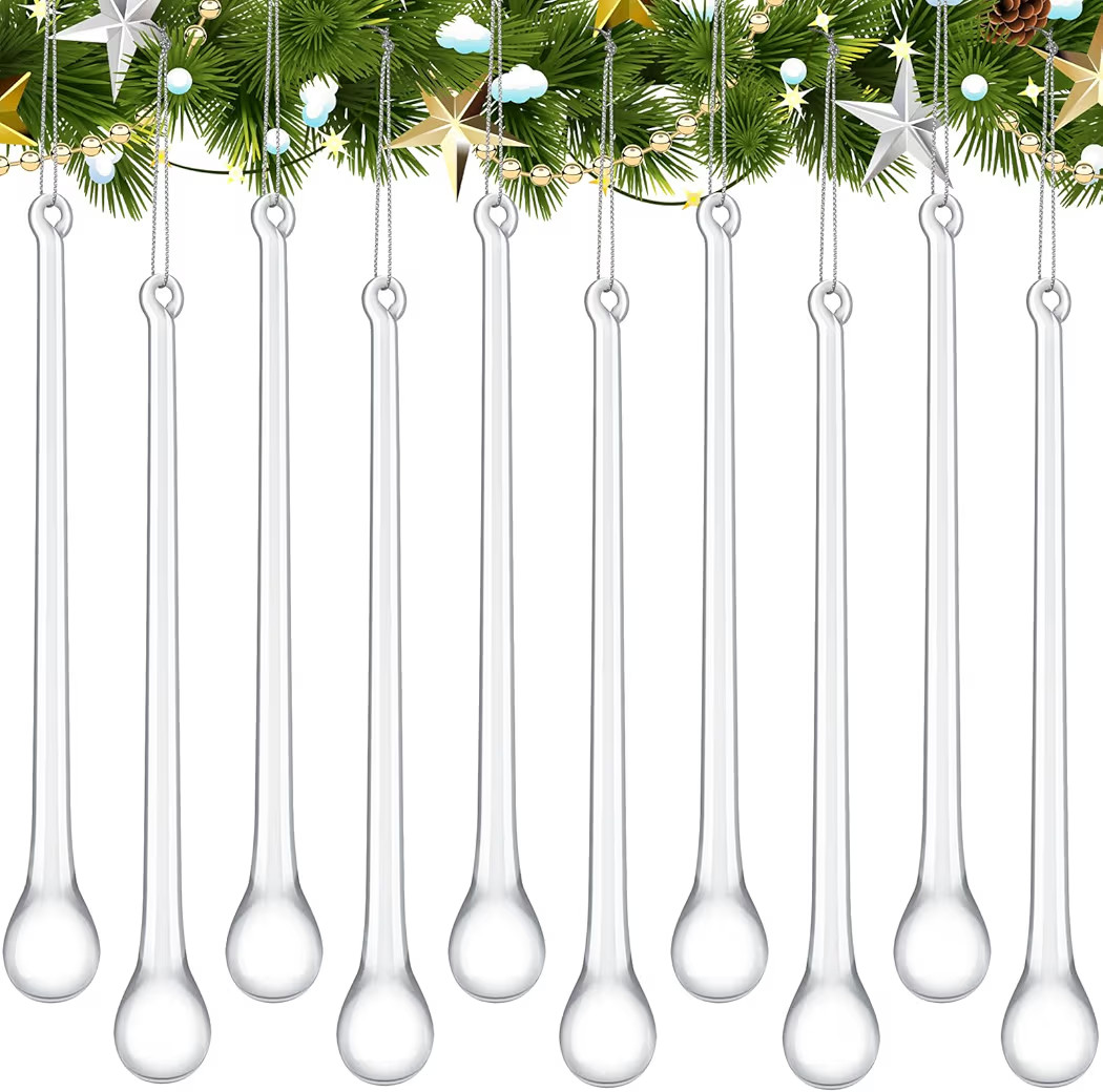 24 Pcs Glass Icicles Christmas Ornaments 5.91'' x 1.18'' Extra Long Clear Teardrop Christmas Chan... | Amazon (US)