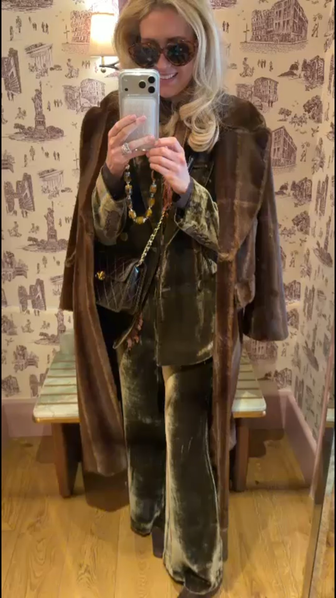 Rich brown velvet and sleek layers for an elevated everyday look 🤎

Tailored velvet pants, a structured coat, and statement sunglasses make this polished outfit feel timeless and refined. Effortless, classic, and perfectly styled with @Tuckernuck  pieces.

#LTKootd #LTKNYFW