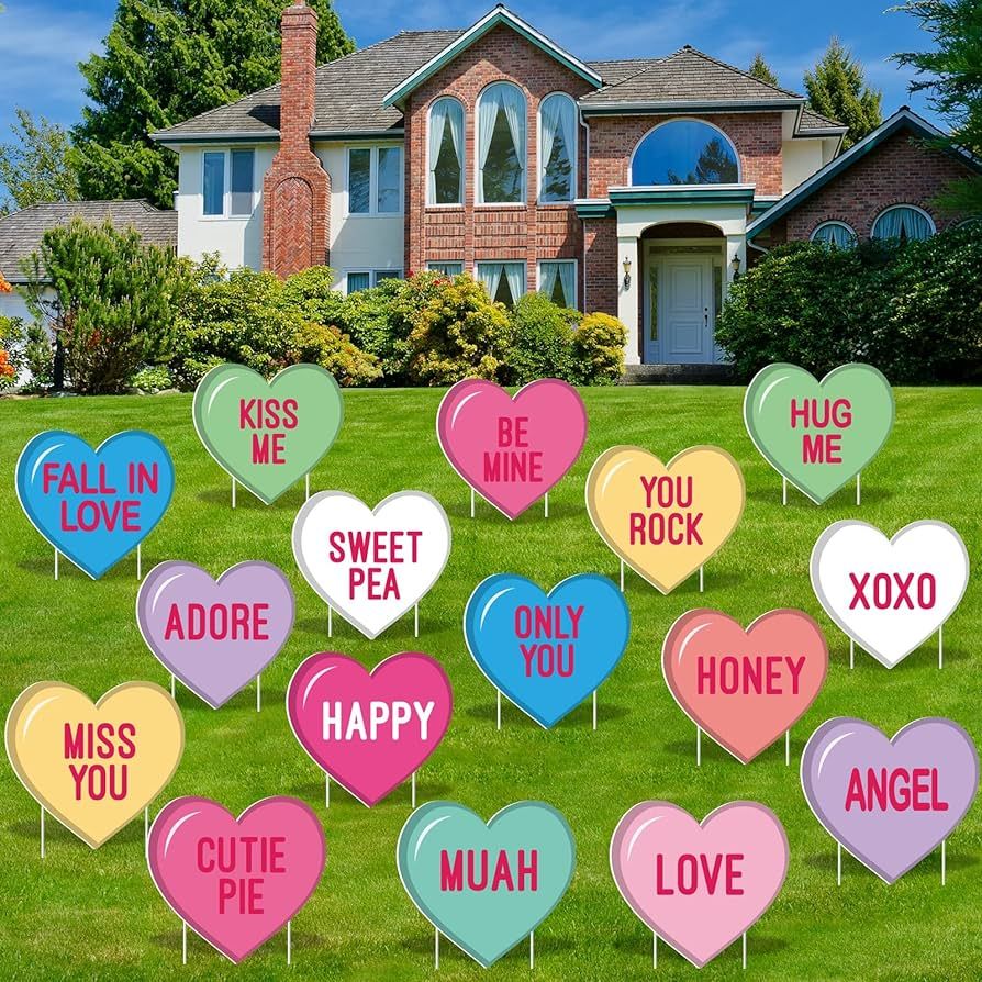ADXCO 16 Piece Valentine Day Decorations Yard Signs Multicolor Heart Outdoor Yard Signs with Stak... | Amazon (US)