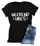 Hello Weekend Vibes Letter Printed T Shirt Women Summer Short Sleeve Top (X-Large) Black | Amazon (US)