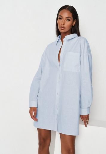 Missguided - Blue Extreme Oversized Linen Look Shirt Dress | Missguided (UK & IE)