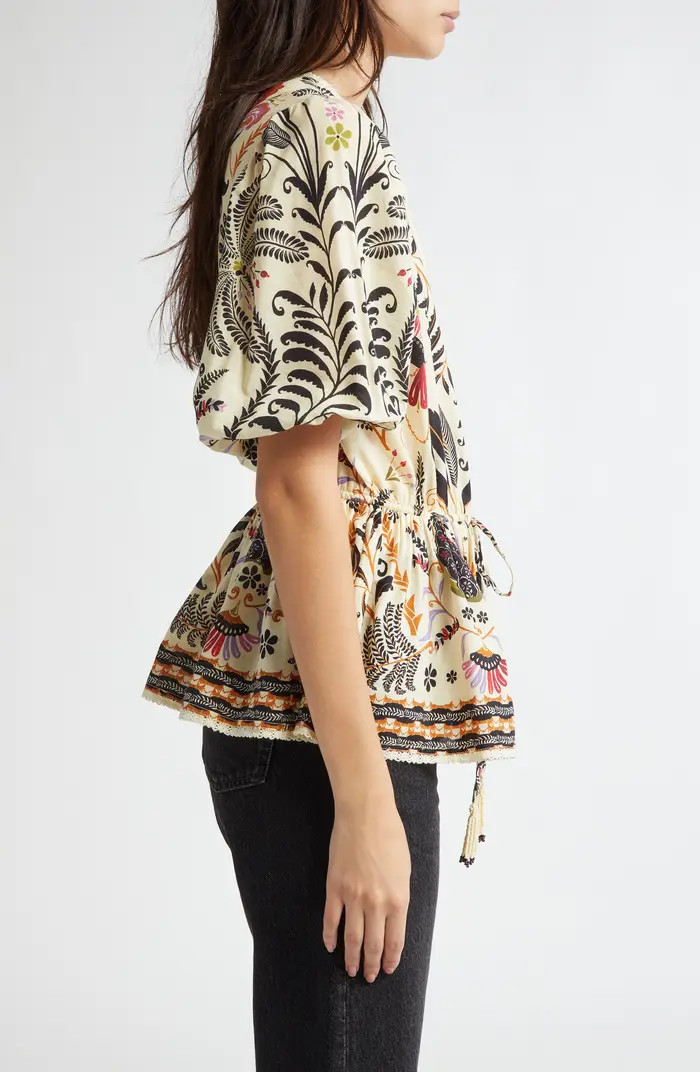 FARM Rio Mixed Print Belted Cotton Blend Top | Nordstrom | Nordstrom