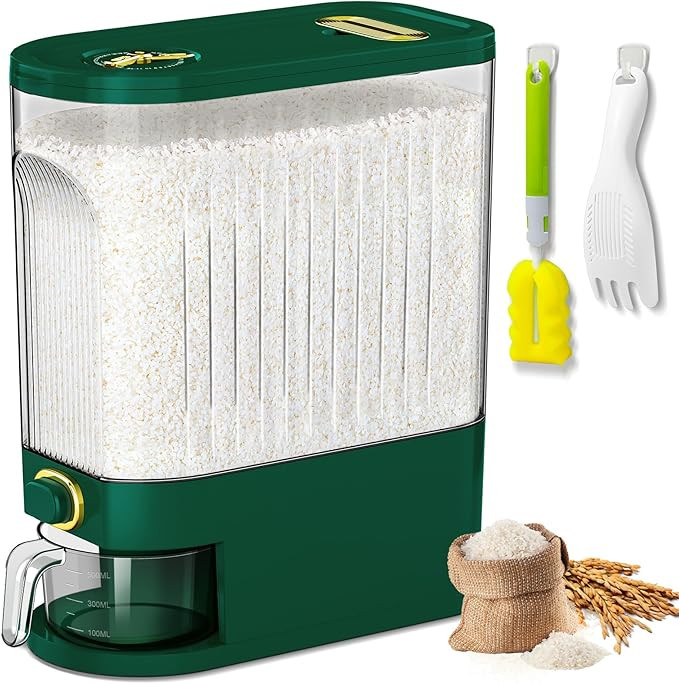22 Lbs Rice Dispenser, Large Dry Food Storage Container with with Measuring Cup & Time Scale, Foo... | Amazon (US)