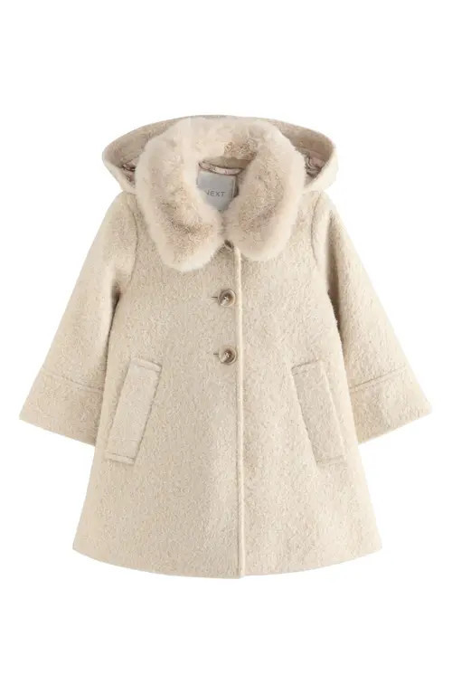 NEXT Kids' Faux Fur Collar Coat in Cream at Nordstrom, Size 3-4Y | Nordstrom