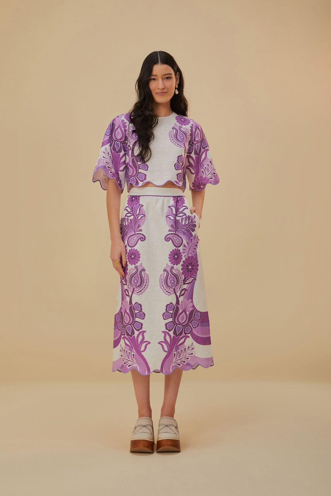 Color Festival Cream Euroflax™ Midi Skirt | FarmRio (US)