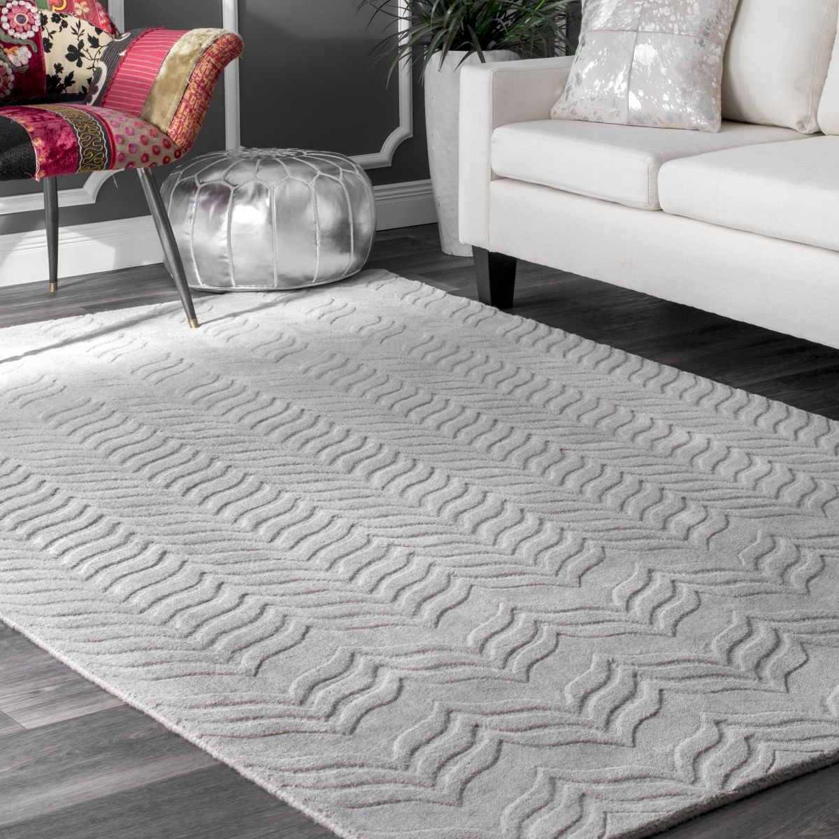 Gray Carved Chevron 8' 6" x 11' 6" Area Rug | Rugs USA