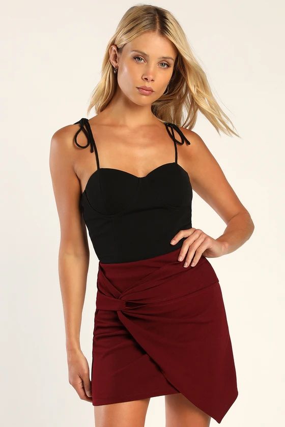 An Elegant Twist Burgundy Twist-Front Mini Skirt | Lulus (US)