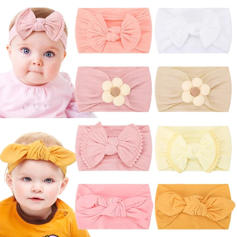 Bocaoying 8 Pack Baby Girls Headbands with Bows, Soft Elastic Head Wrap for Newborn Infant Toddle... | Walmart (US)