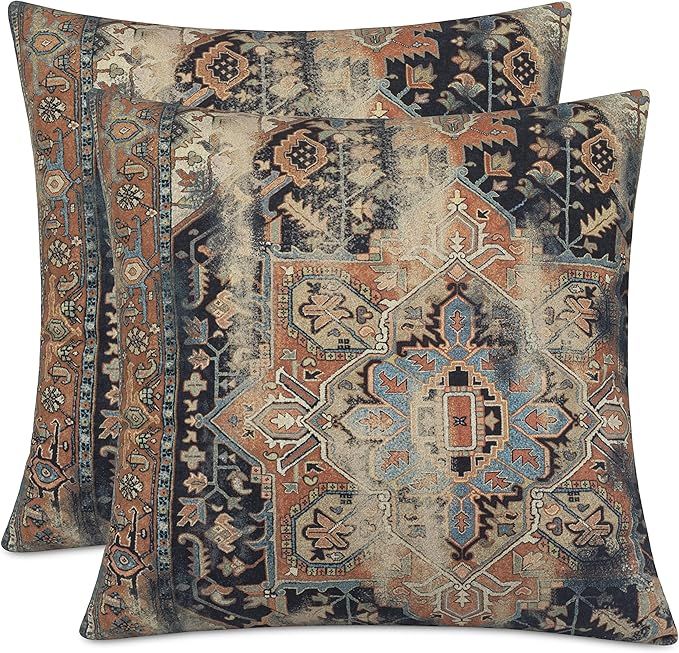 MANOJAVAYA Set of 2 Pcs Distressed Rug Print Decorative Square Throw Pillow Cover - Sofa, Couch, ... | Amazon (US)