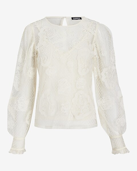 Lace Long Sleeve Crew Neck Top | Express