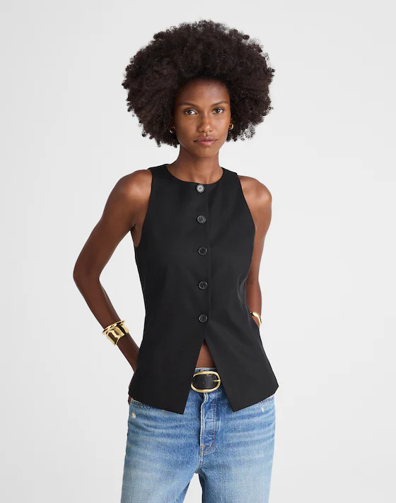 Crewneck Cutaway Vest in Drapey Twill | Madewell