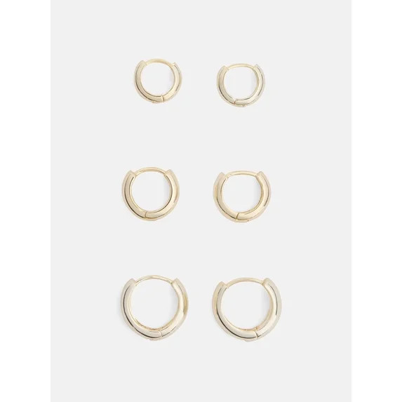 Free Assembly Women's Demi Fine 14K Gold Plated Endless Hoop Earring Set, 3-Pairs | Walmart (US)