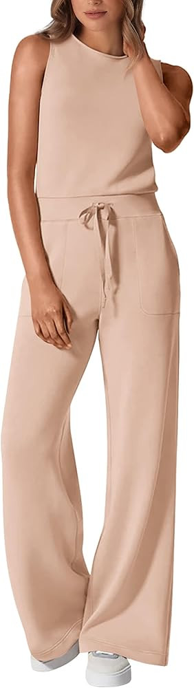 PRETTYGARDEN Womens Jumpsuits Summer Casual One Piece Outfits Sleeveless Wide Leg Long Pants Romp... | Amazon (US)