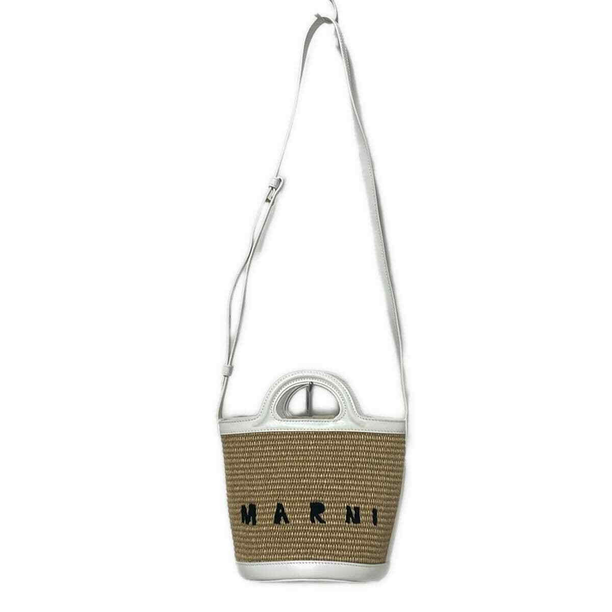 Auth MARNI Tropicalia - Brown White Leather Raffia Shoulder Bag | eBay US