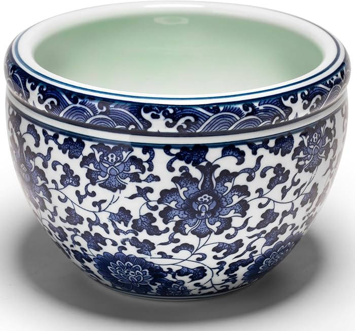 6.5" Blue and White Porcelain Plant pots with Drainage Holes and Drainage Tray, Plant Holder, Pla... | Amazon (US)