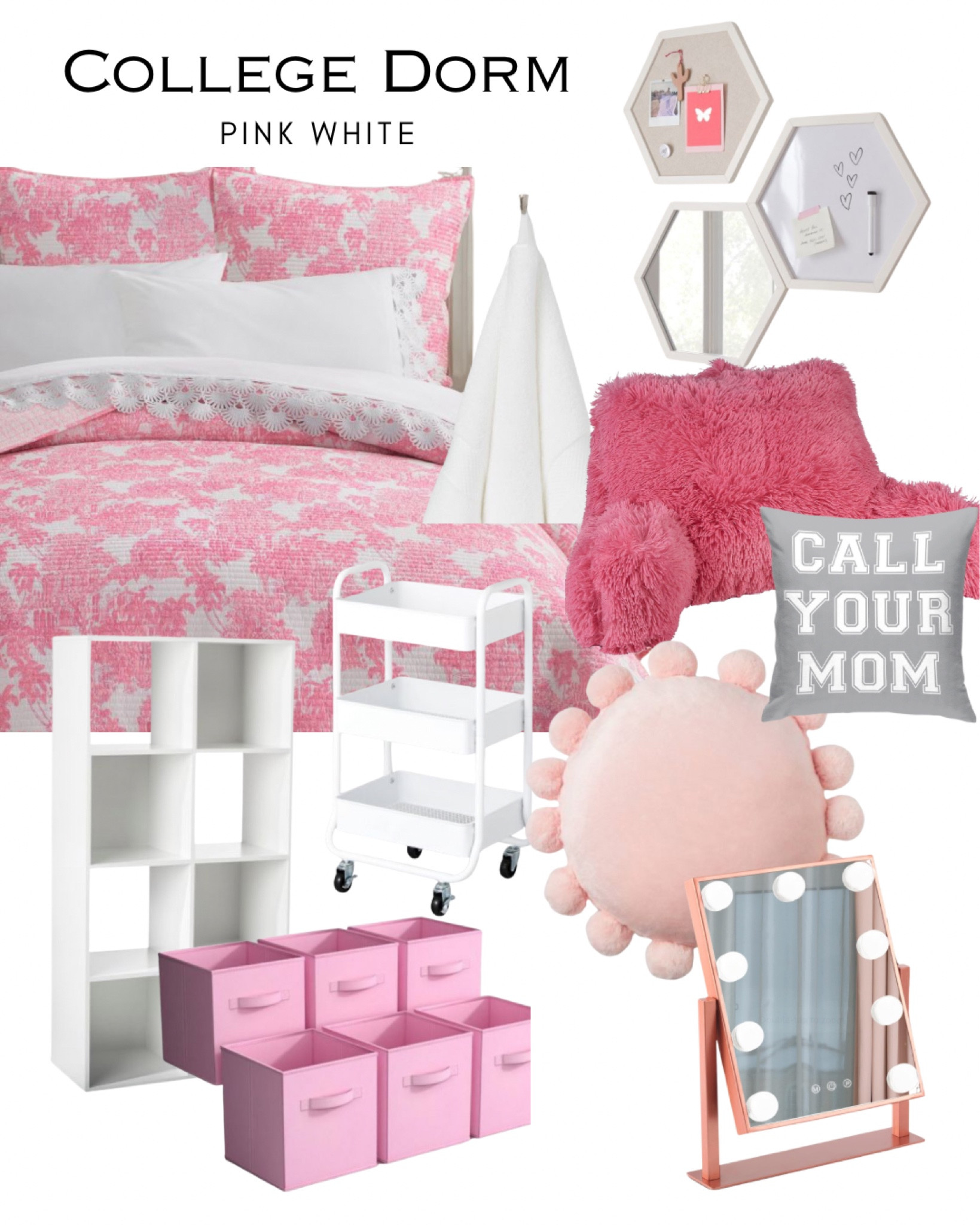 College dorm room for girls: pink and white

#collegedorm #collegedormforgirls 