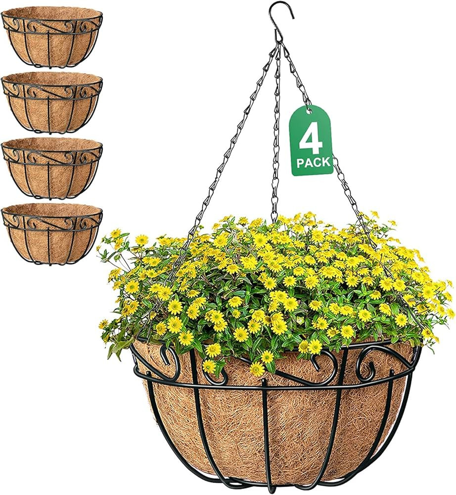 AMAGABELI GARDEN & HOME 4 Pack 14 Inch Hanging Baskets Planter for Flowers Round Outdoor Indoor P... | Amazon (US)
