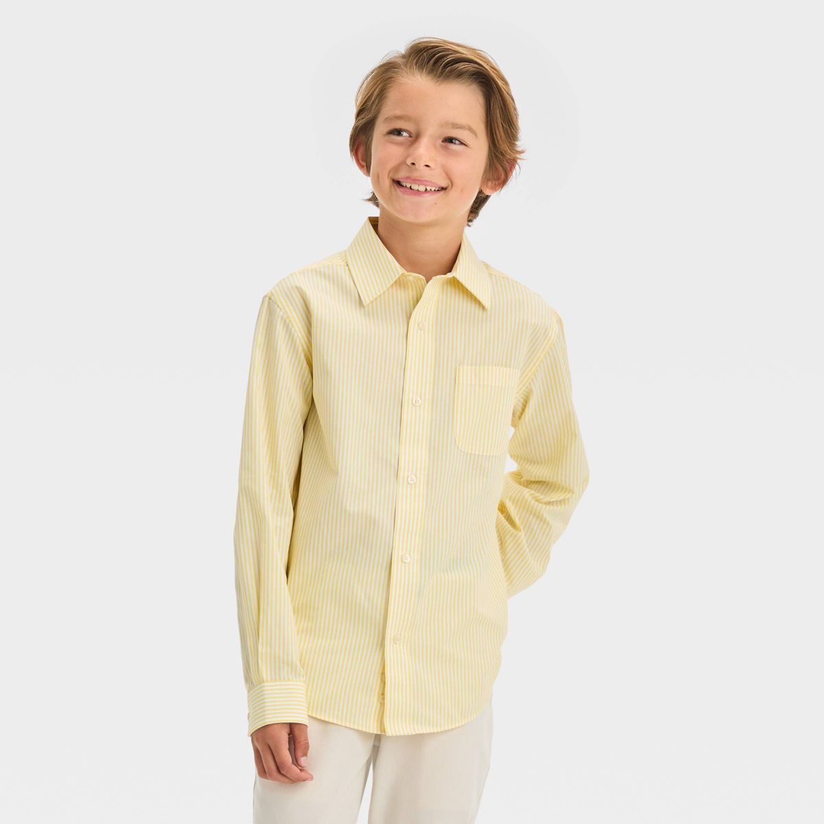 Boys' Long Sleeve Button-Down Shirt - Cat & Jack™ Yellow XS | Target