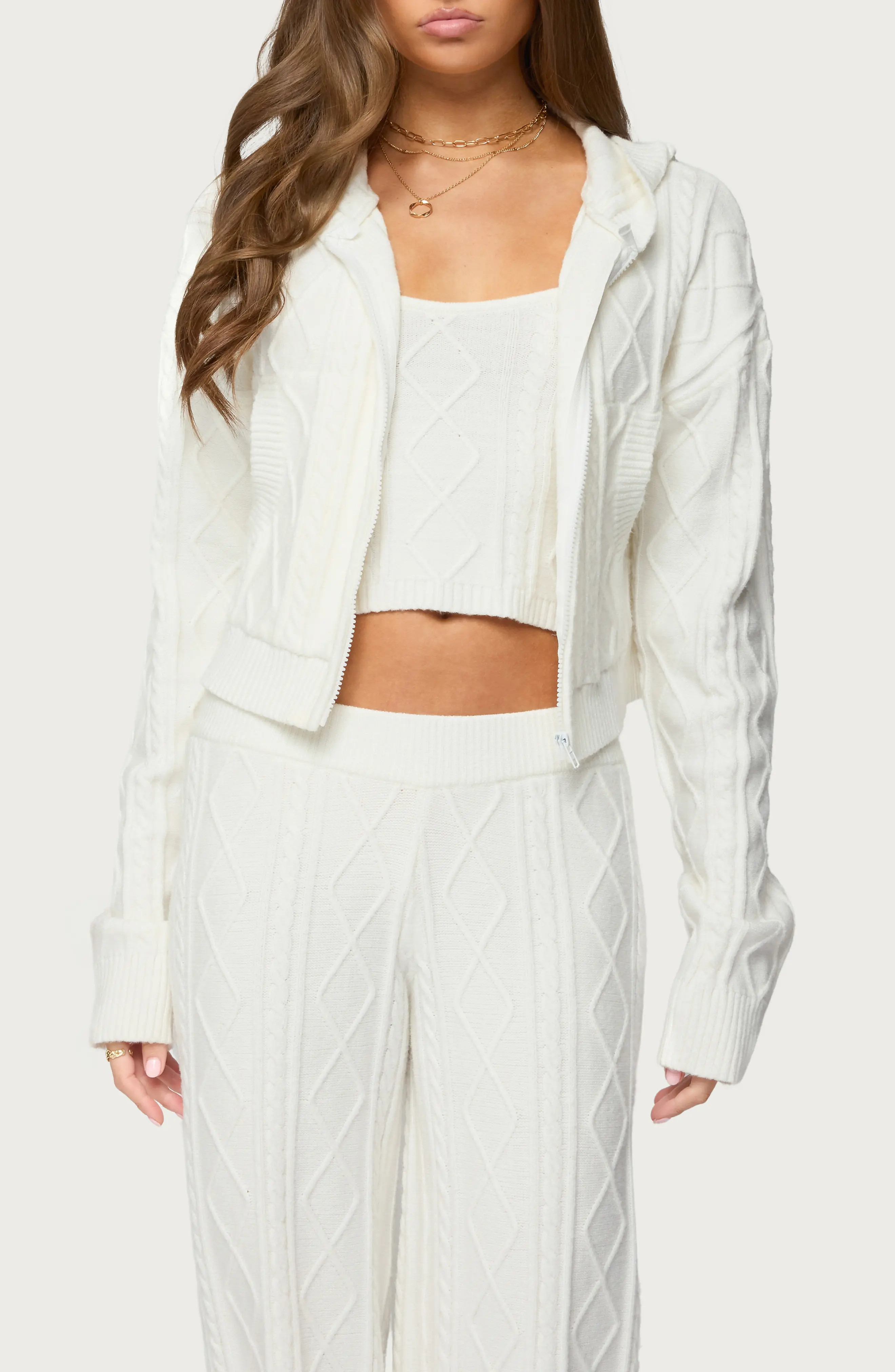 EDIKTED Louise Cable Stitch Hoodie (Women) | Nordstrom | Nordstrom