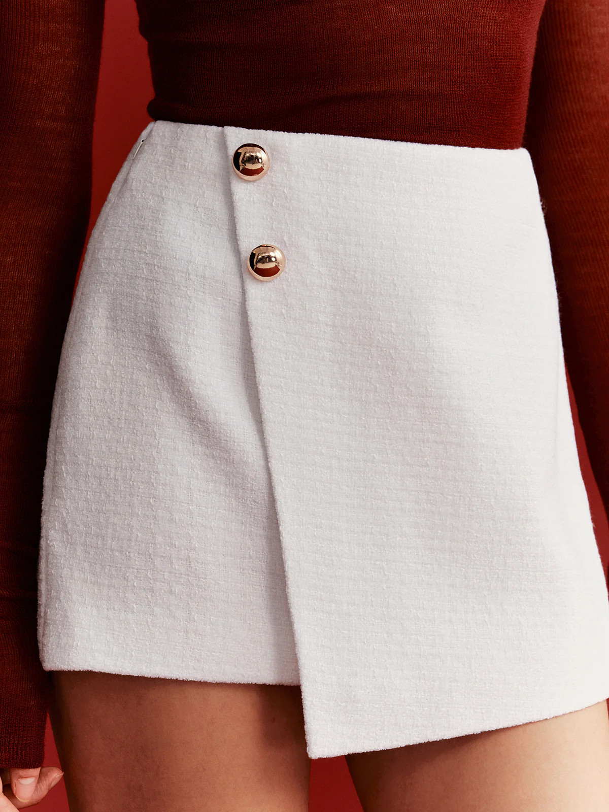 Metal Button Tweed Mini Skirt | Commense