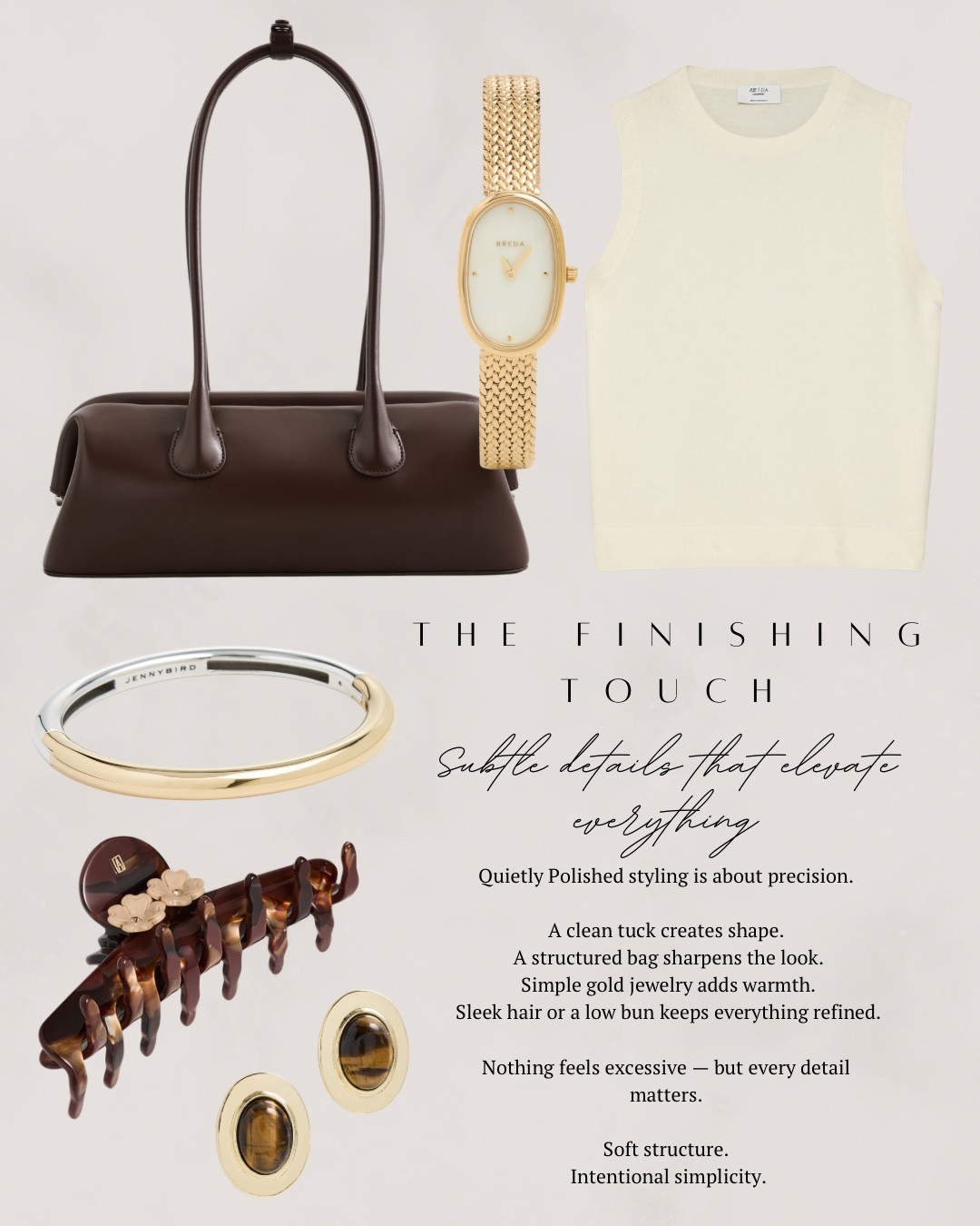 This week it’s all about quiet polish that focuses on restraint. Clean lines, soft neutrals, and simple combinations that speak for themselves. I found some amazing accessories that embody this style vibe! I have an espresso brown handbag, watch, earrings, hair clip and two tone bracelet. Then I have two blazers that are amazing and will go with so many outfits this spring! They are at different price points for all budgets. All linked⬆️

#ltkcreator #ltkfinds #ltkwatchnow #shopbop #handbag #espressobrown #jewelry #hairclip #blazer 

#LTKSeasonal #LTKootd #LTKgrwm