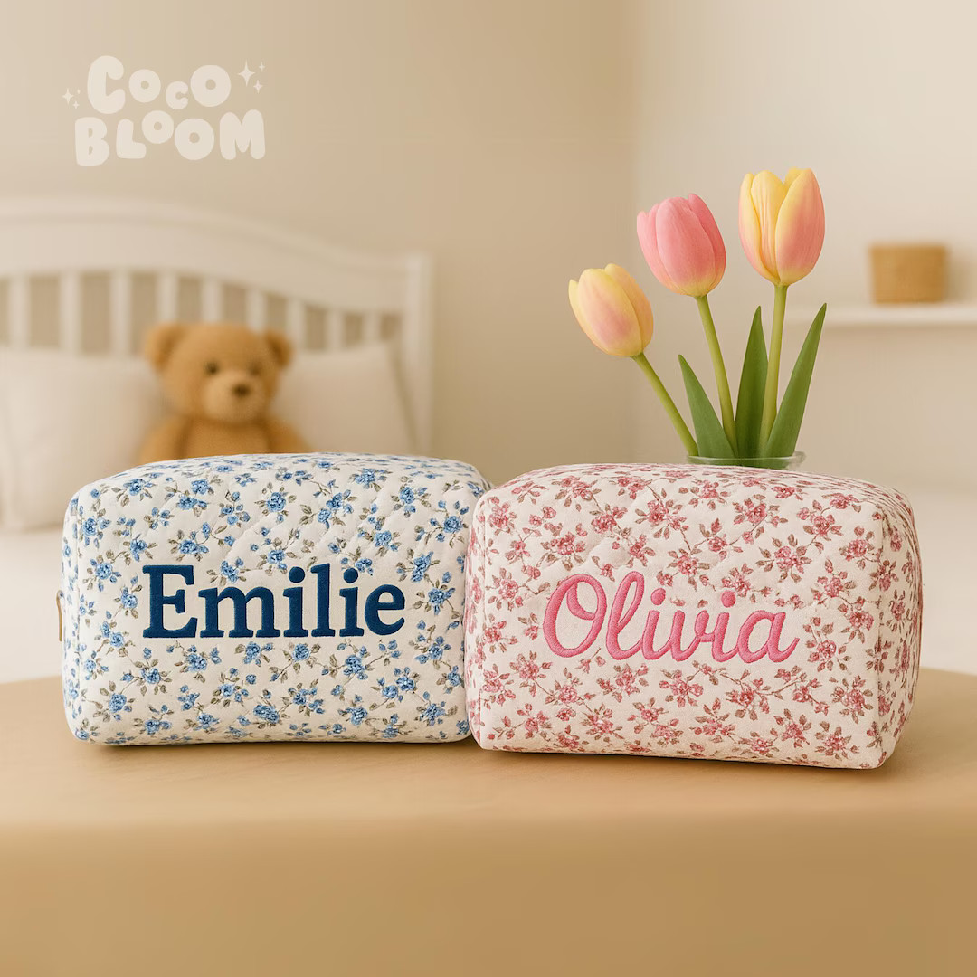 Personalized Kids Storage Bag, Custom Girls Name Makeup Bag, Personalised Floral Cosmetic Travel ... | Etsy (US)