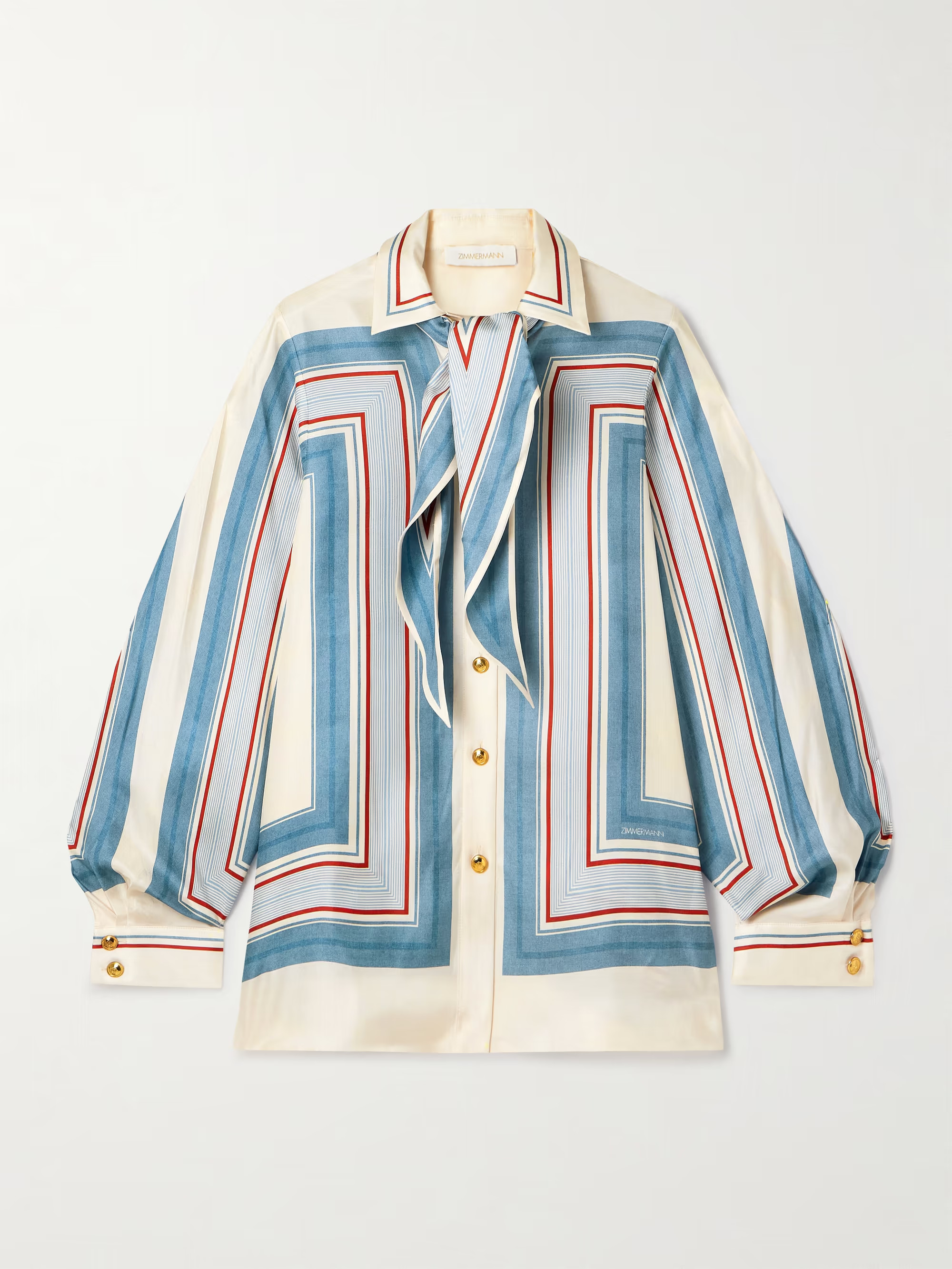 Tie-neck striped silk-twill shirt | NET-A-PORTER (US)