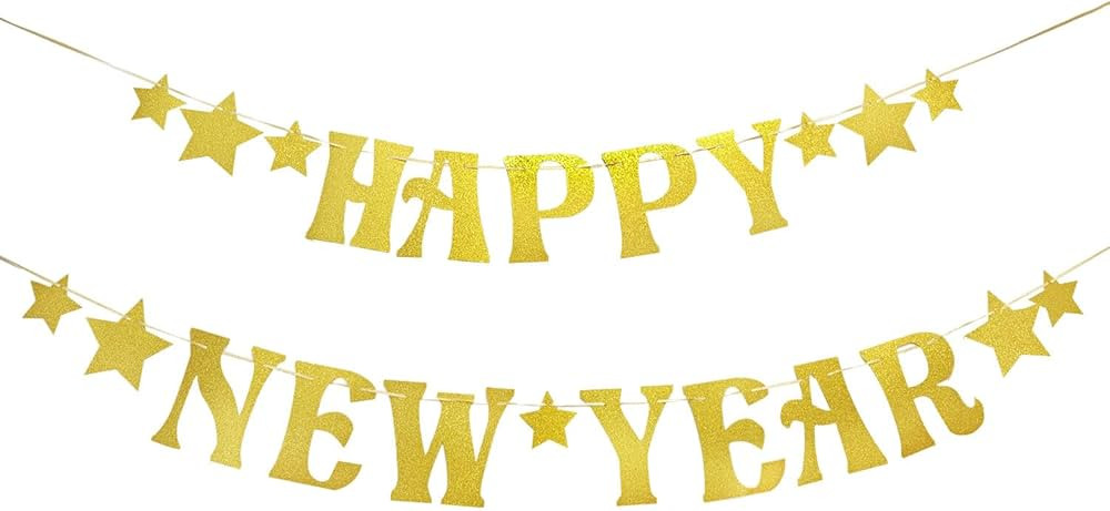 Happy New Year Banner Eve Party Supplies 2024, New Year Decorations Banner NO DIY - Gold Glitter ... | Amazon (US)